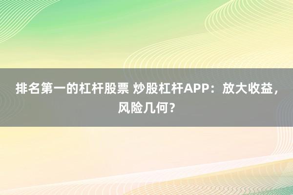 排名第一的杠杆股票 炒股杠杆APP：放大收益，风险几何？