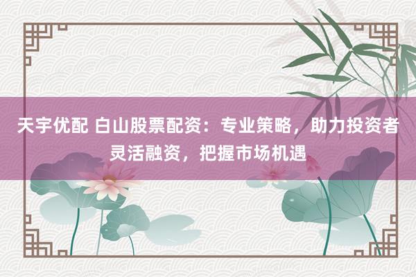 天宇优配 白山股票配资：专业策略，助力投资者灵活融资，把握市场机遇