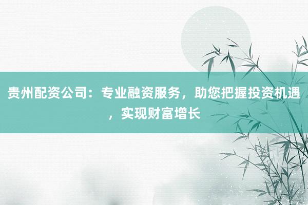 贵州配资公司：专业融资服务，助您把握投资机遇，实现财富增长