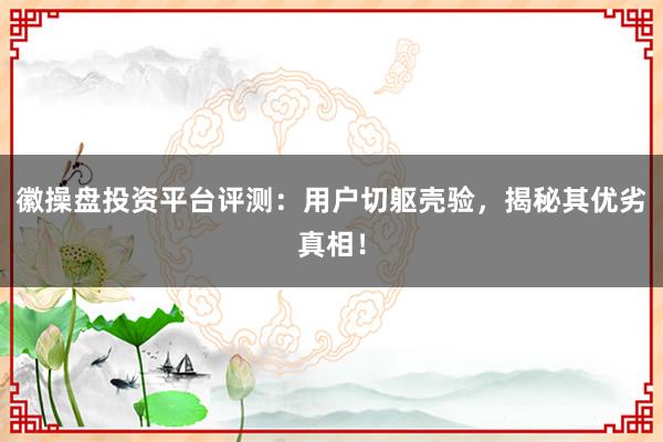 徽操盘投资平台评测：用户切躯壳验，揭秘其优劣真相！