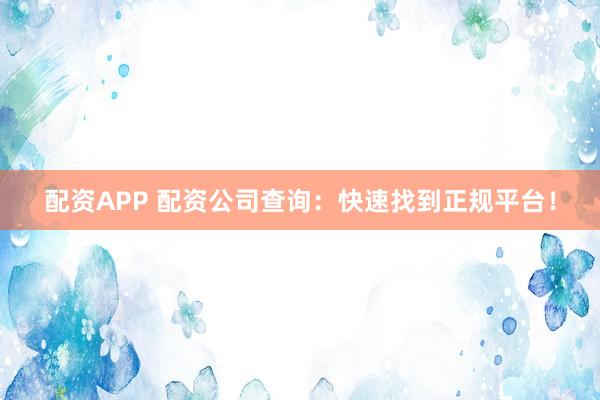 配资APP 配资公司查询：快速找到正规平台！