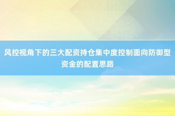 风控视角下的三大配资持仓集中度控制面向防御型资金的配置思路
