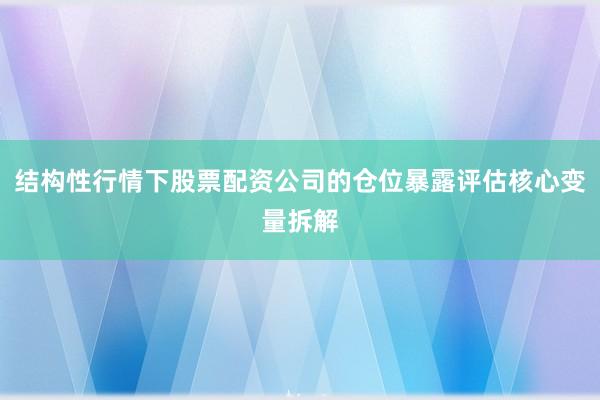 结构性行情下股票配资公司的仓位暴露评估核心变量拆解